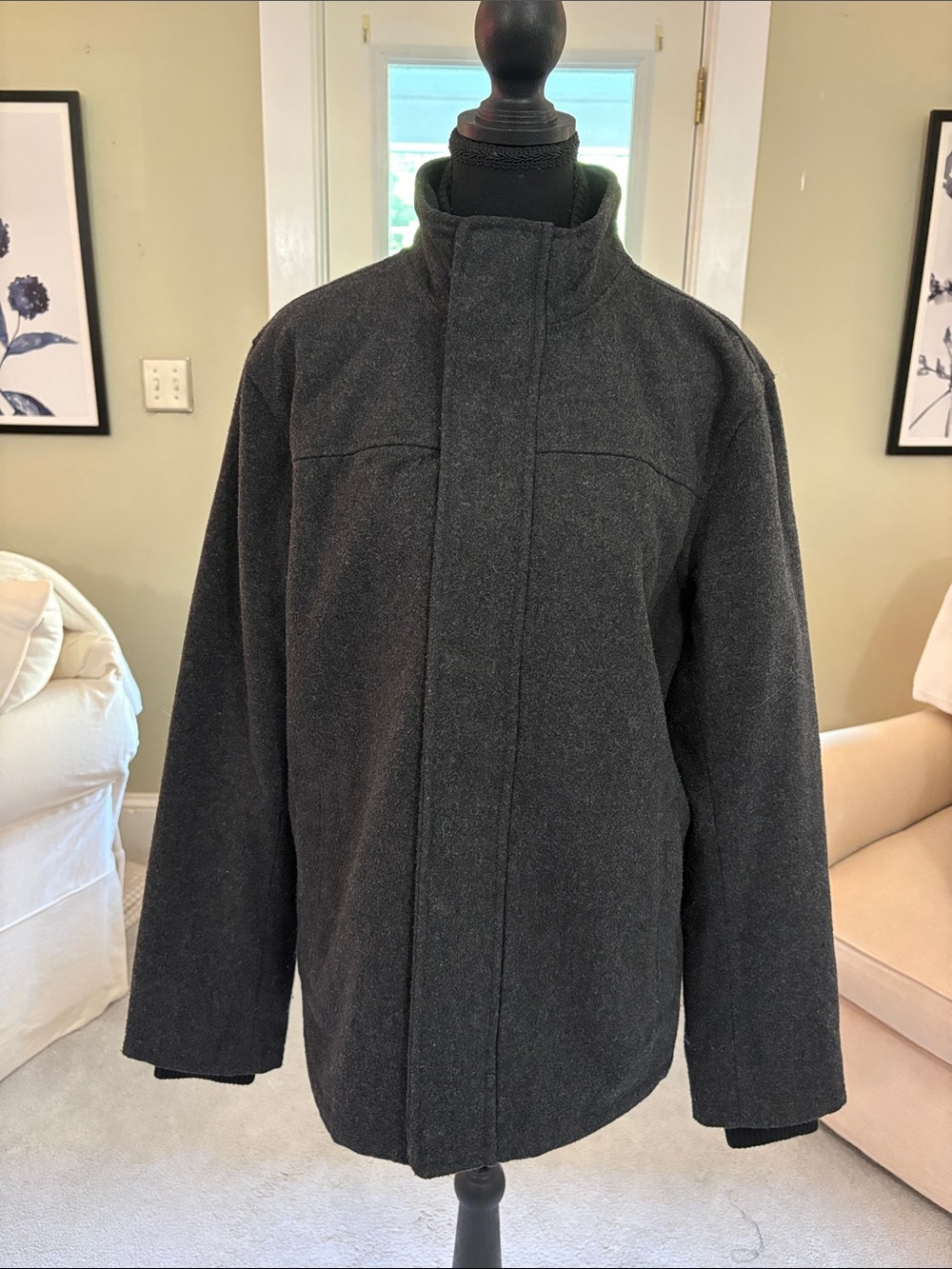GAP Men's Charcoal Gray Pea Coat - Stand Collar Front